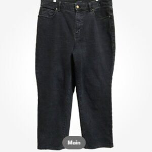 Talbots Women Size 14 Relaxed Jean Tapered Leg High Waist Distressed Black Denim